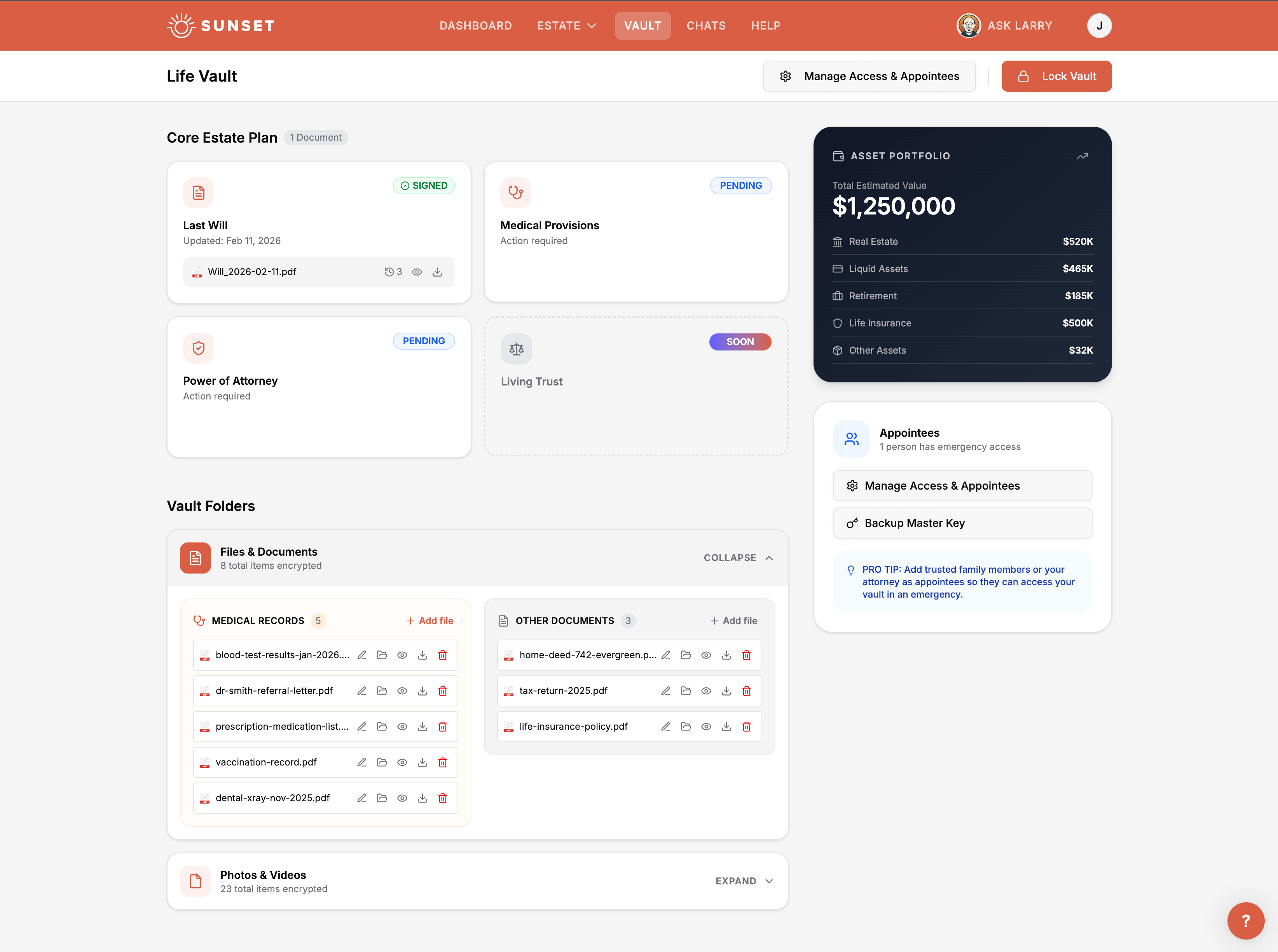 Sunset secure digital vault